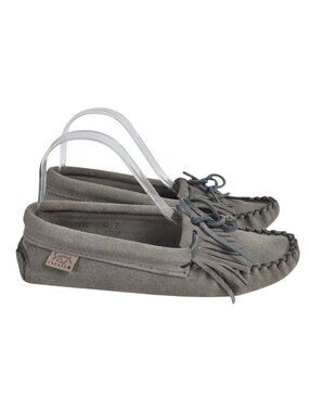Laurentian Chief Canada Moccasins Spider Fringe  Flap Suede Gray Size 7